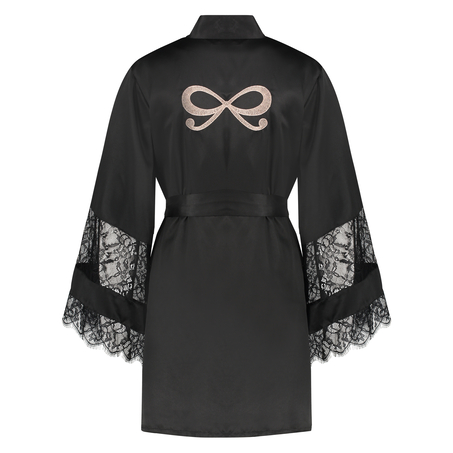 Satin Lace Kimono, Black