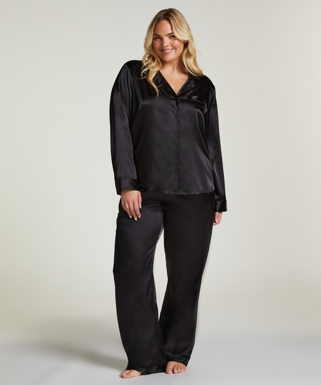 Satin Long-Sleeved Jacket, Black