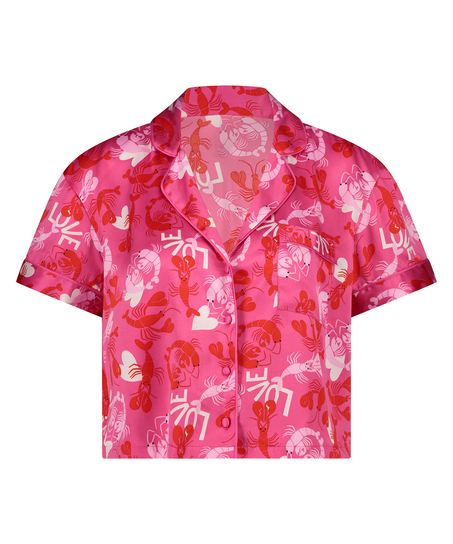 Satin Short-Sleeved Jacket, Pink