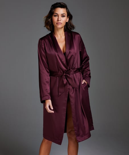 Satin Fleece Bathrobe, Purple