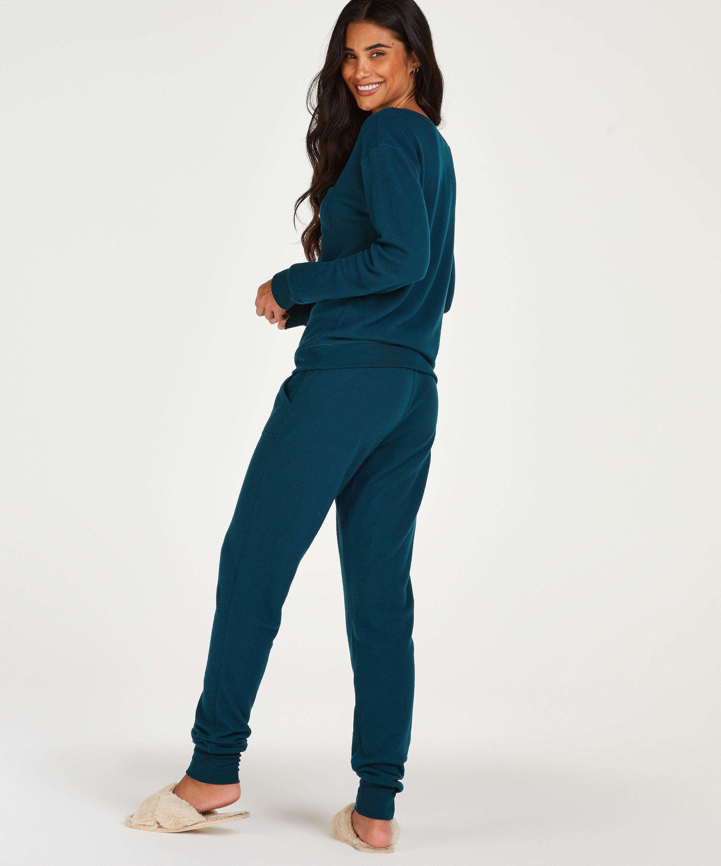 Waffle Placket Pyjama, Blue, main