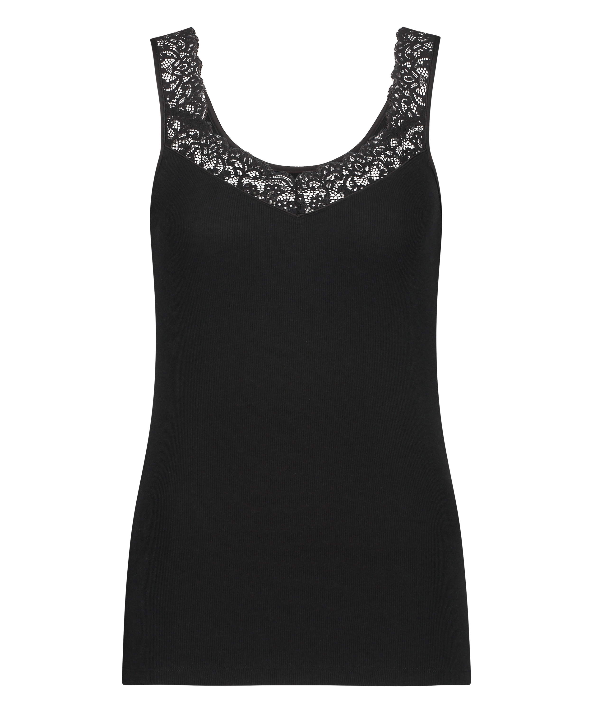 Ribbed Lace Singlet, Black, main
