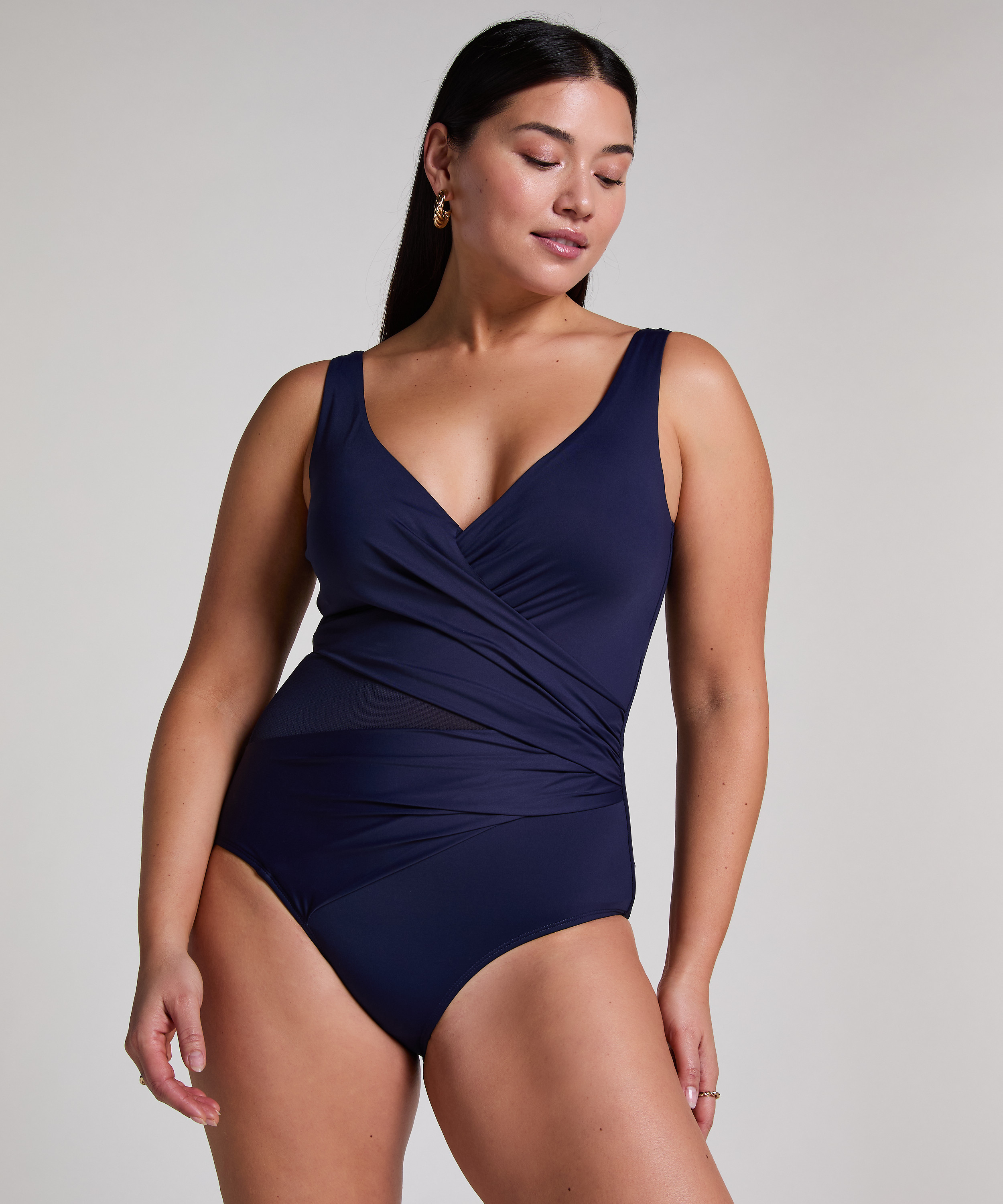 Shaping Shell Mesh Swimsuit, Blue, main