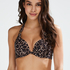 Leopard padded push-up underwired bikini top, Beige