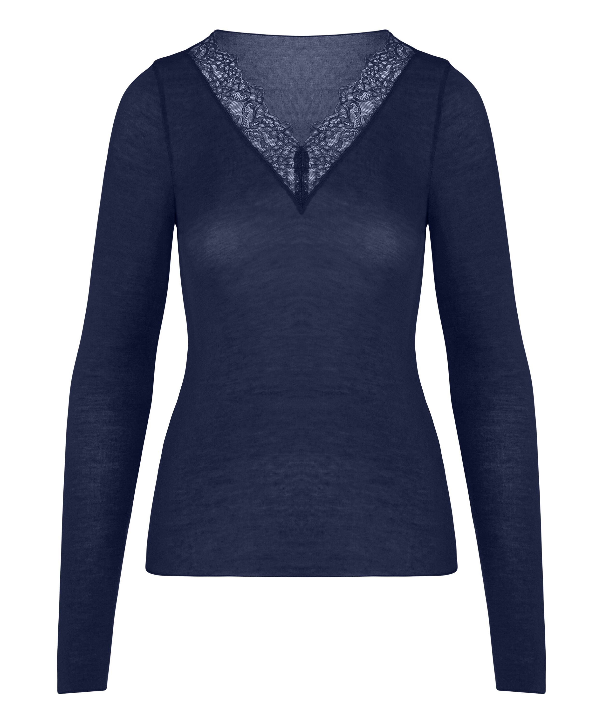 super soft Lace V-Neck Shirt with Cashmere, Blue