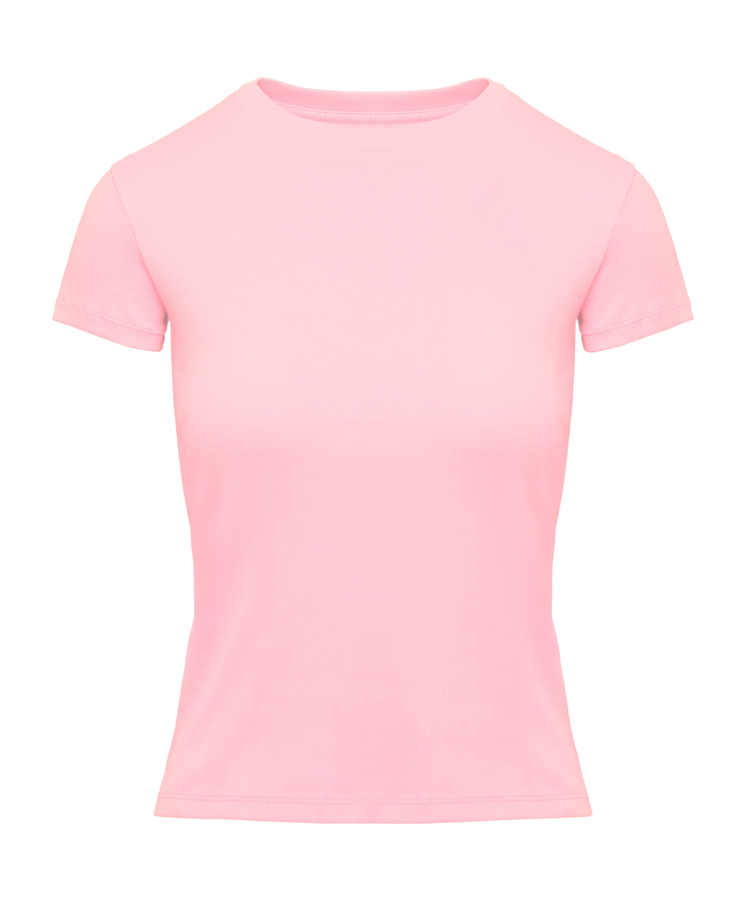 Ribbed Crew Neck Short-Sleeved Pyjama Top, Pink, main