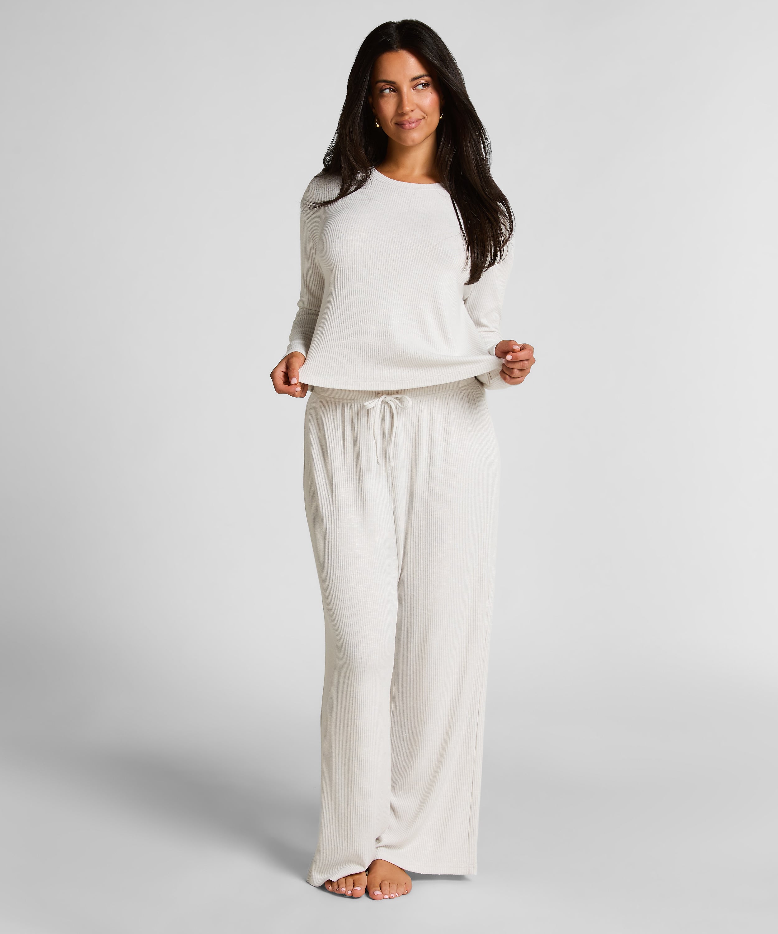 Long-Sleeved Pyjama Top, Beige, main