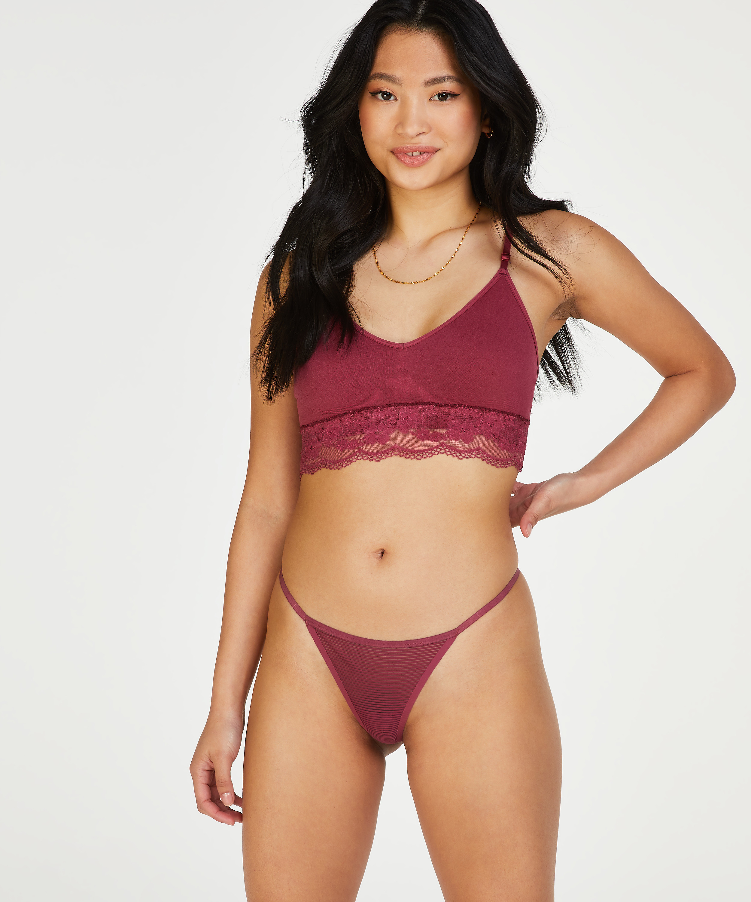Invisible Stripe Mesh Thong, Red, main