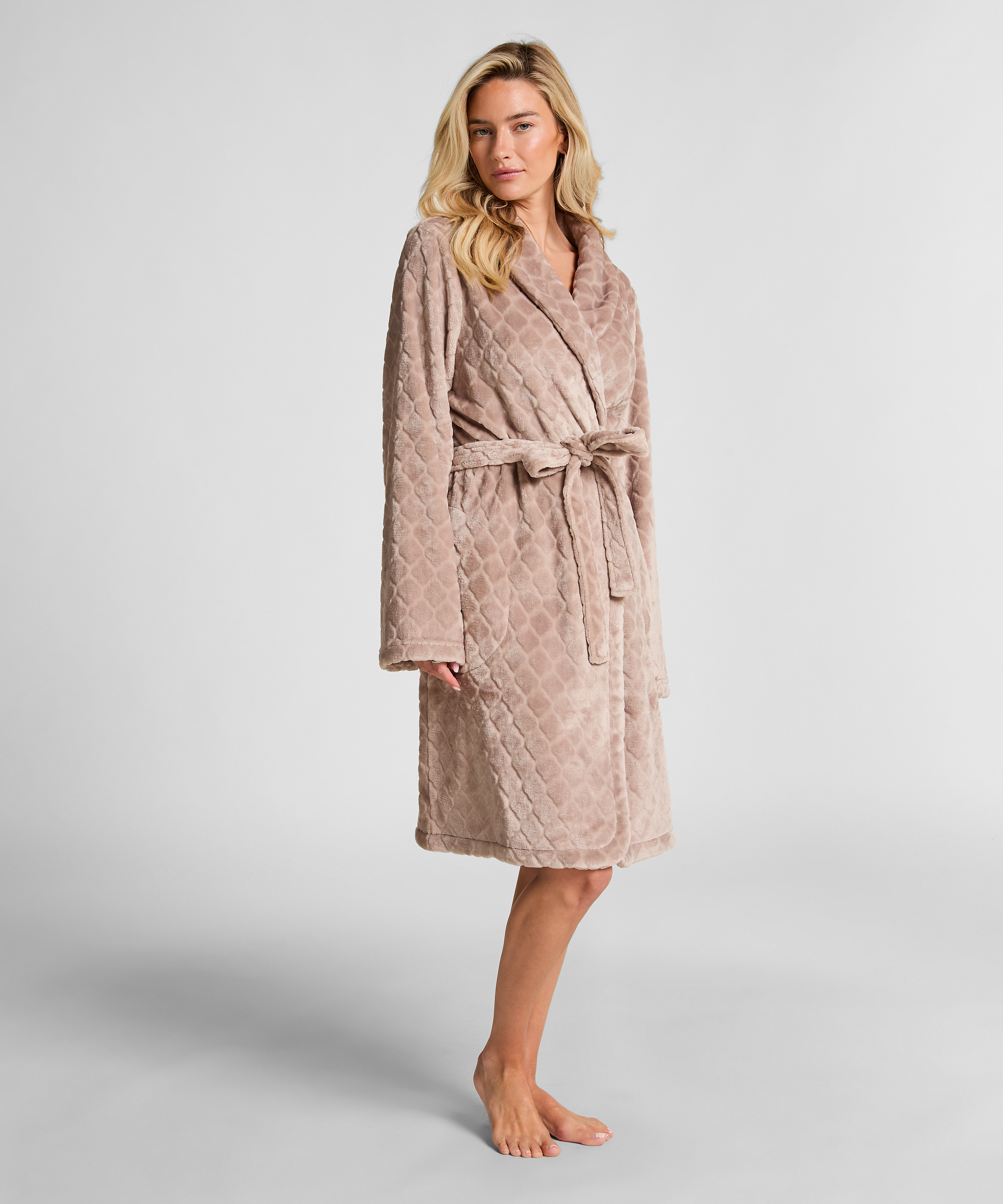 Fleece Bathrobe, Beige, main