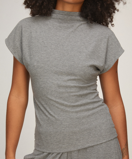 Top Short Sleeves Rib Mockneck, Gray
