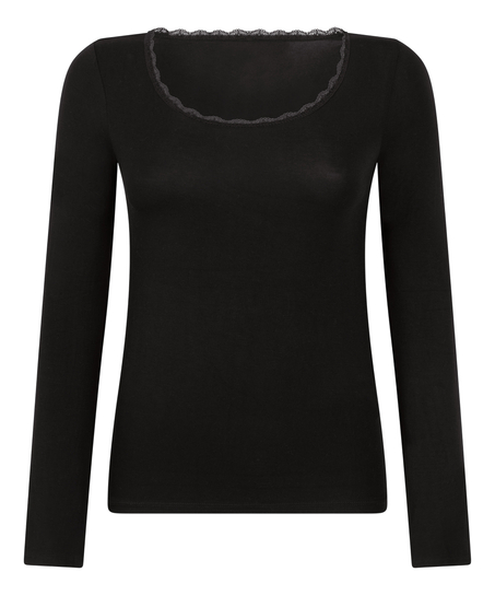 Longsleeved Jersey Pyjama Top, Black