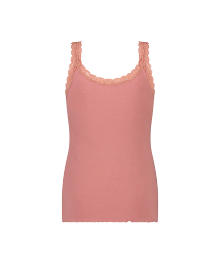 Ribbed Lace Singlet, Pink