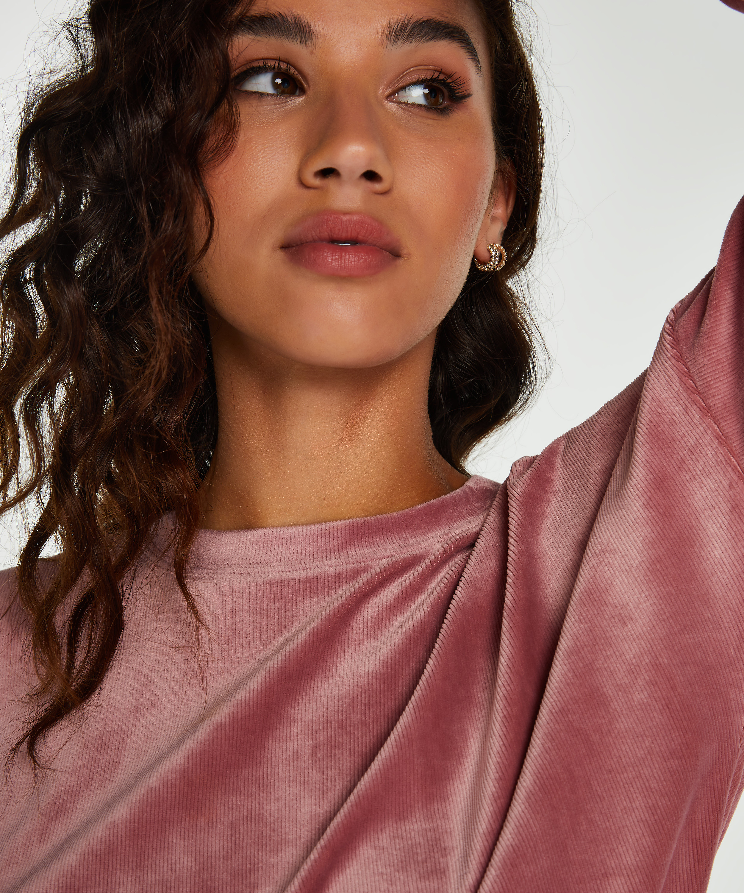 Velour rib top with long sleeves, Pink, main
