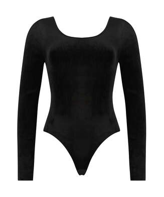 Long-sleeveed velour bodysuit, Black