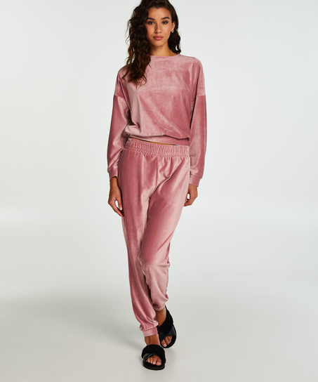 Velour rib top with long sleeves, Pink