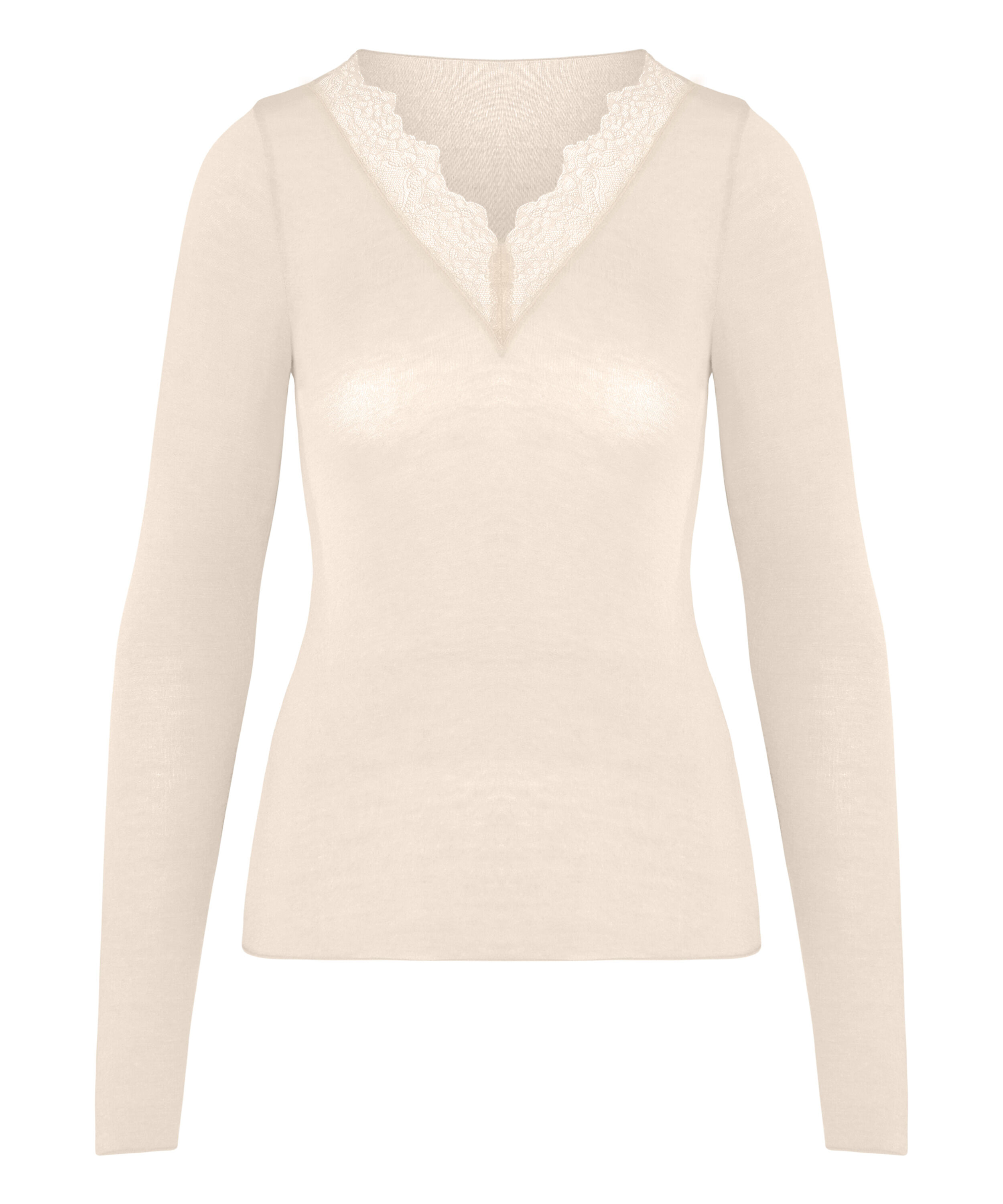 super soft Lace V-Neck shirt with Cashmere, White