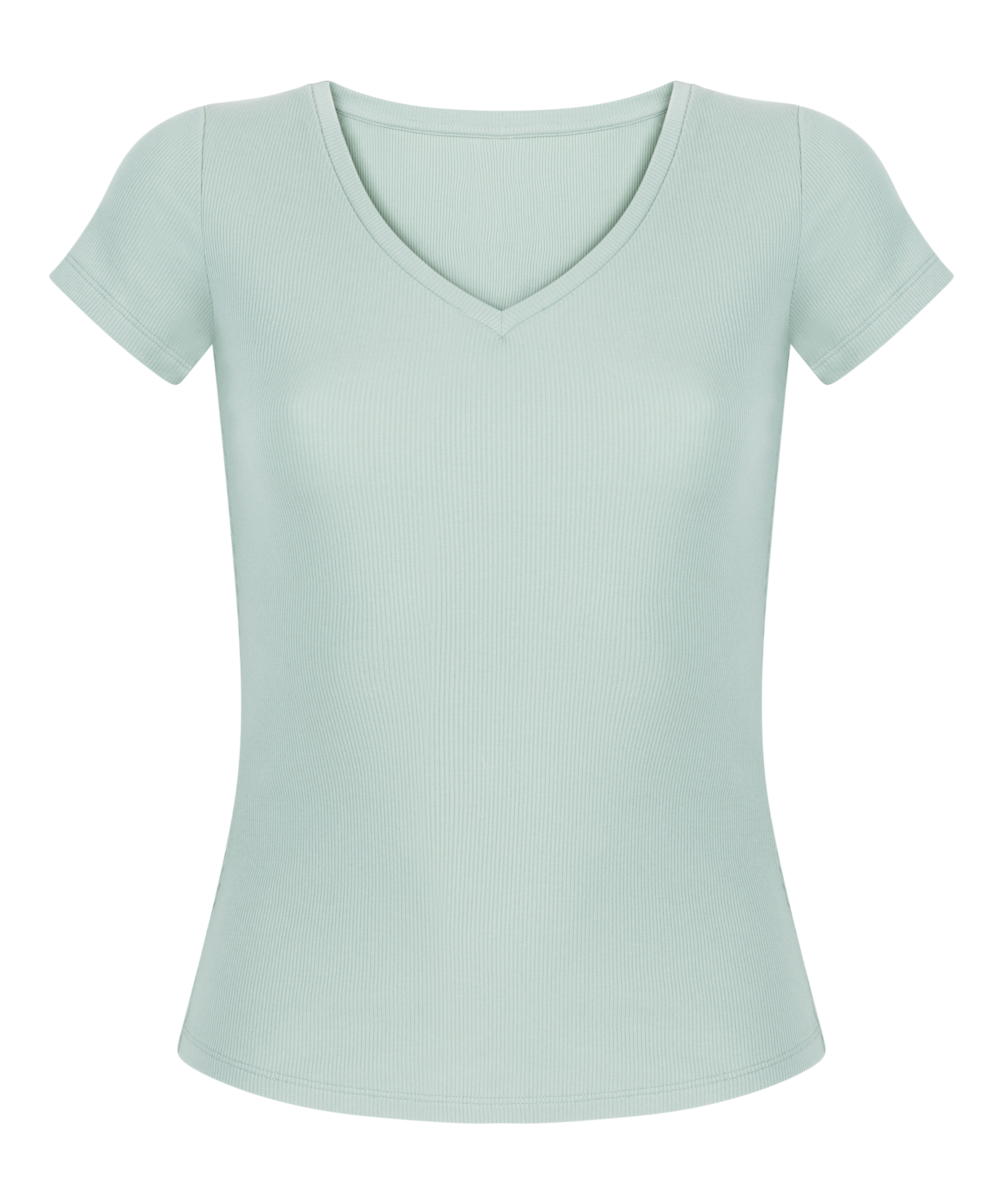 Ribbed Jersey Short-Sleeved Pyjama Top, Green, main
