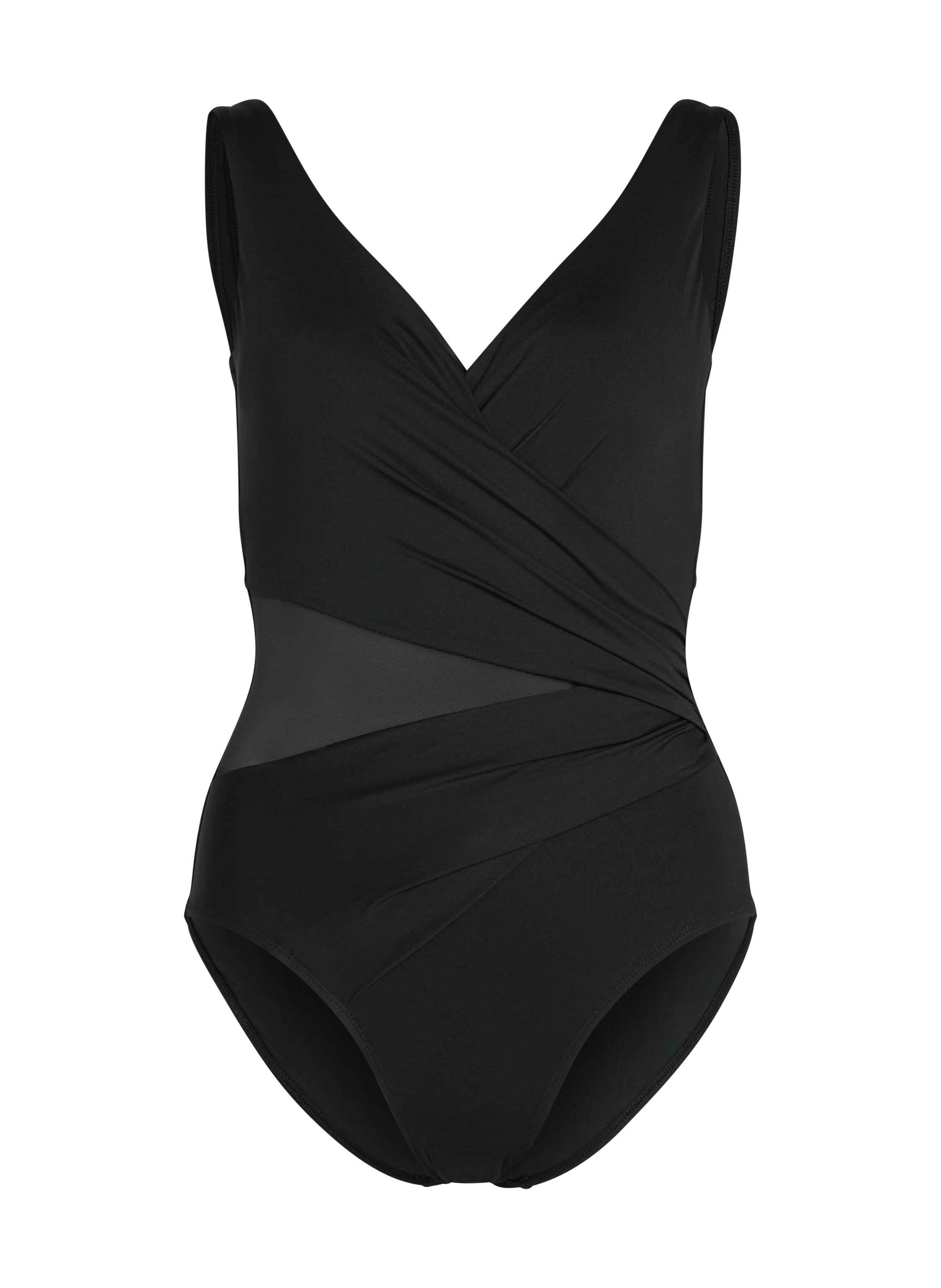 Shaping Shell Mesh Swimsuit, Black, main