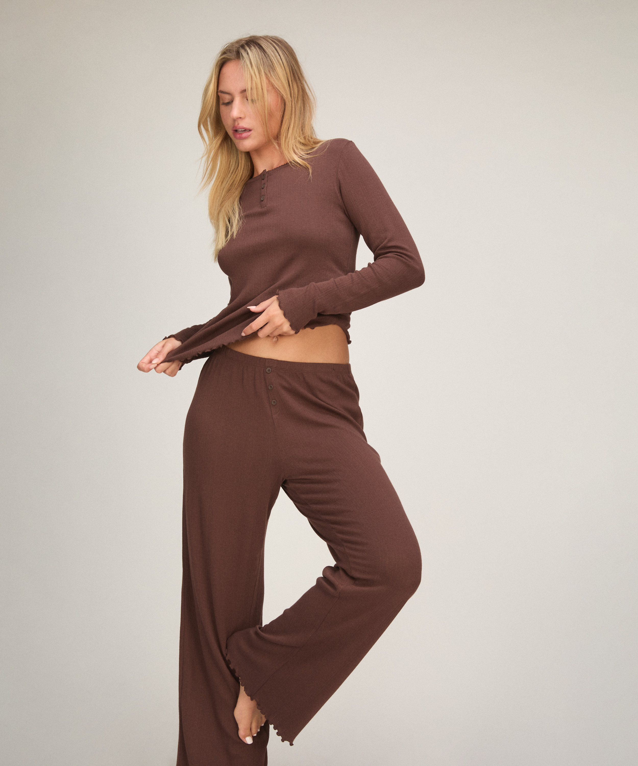 Pant Loose Pointelle, Brown, main