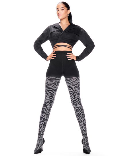 50 Denier Tights Lurex Zebra, Black