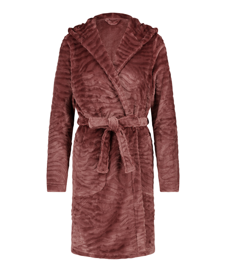Short Fleece Ribbed Bathrobe, Purple