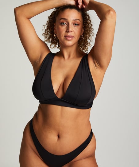 Luxe High-Leg Bikini Bottoms, Black