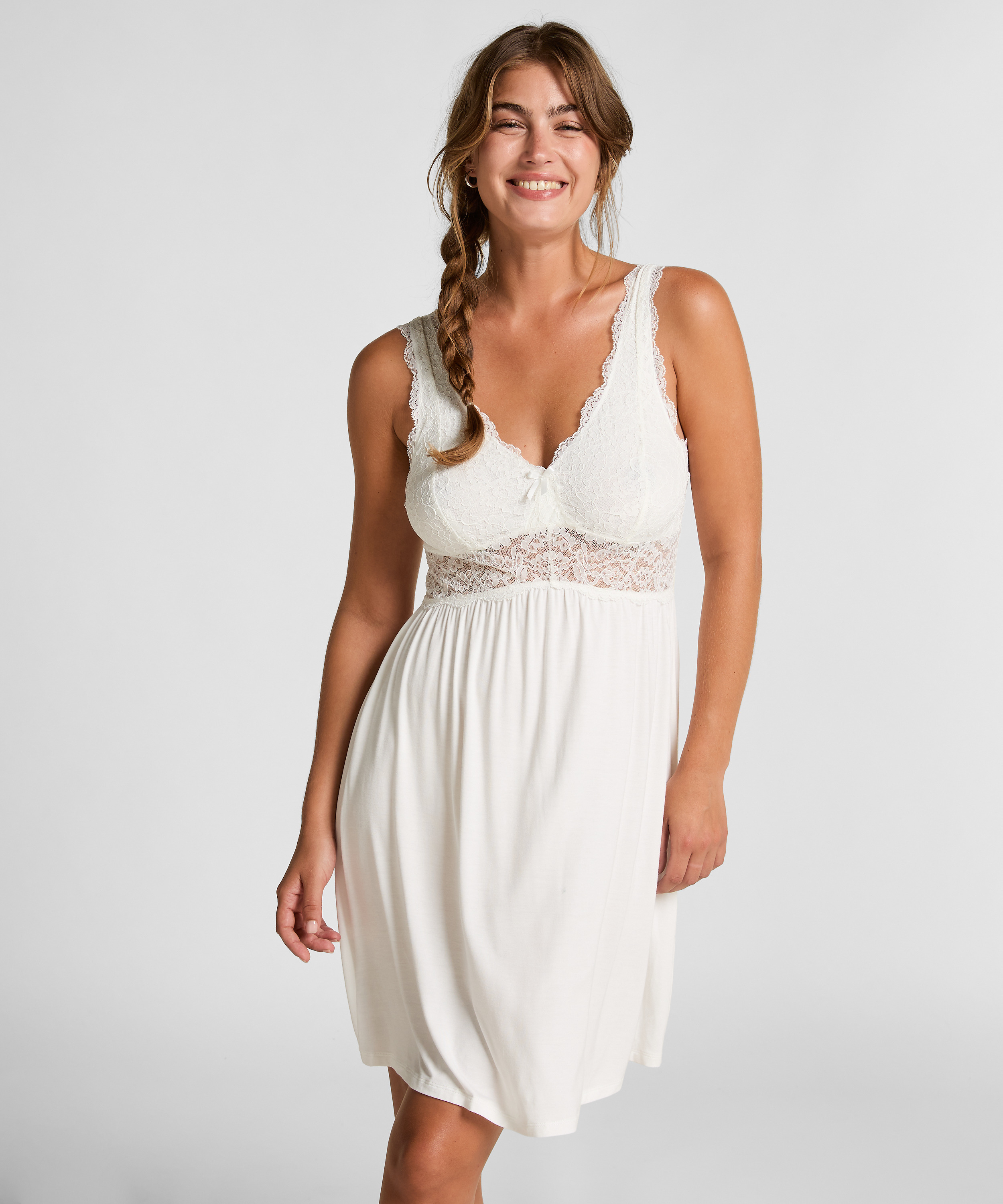 Nora Lace Slip Dress, White, main