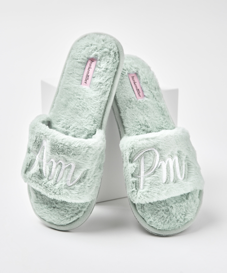 Fake Fur Home Slippers, Green