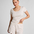 Ribbed Lace Short-sleeved Top, White