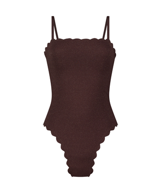 Scallop Bandeau Swimsuit, Brown