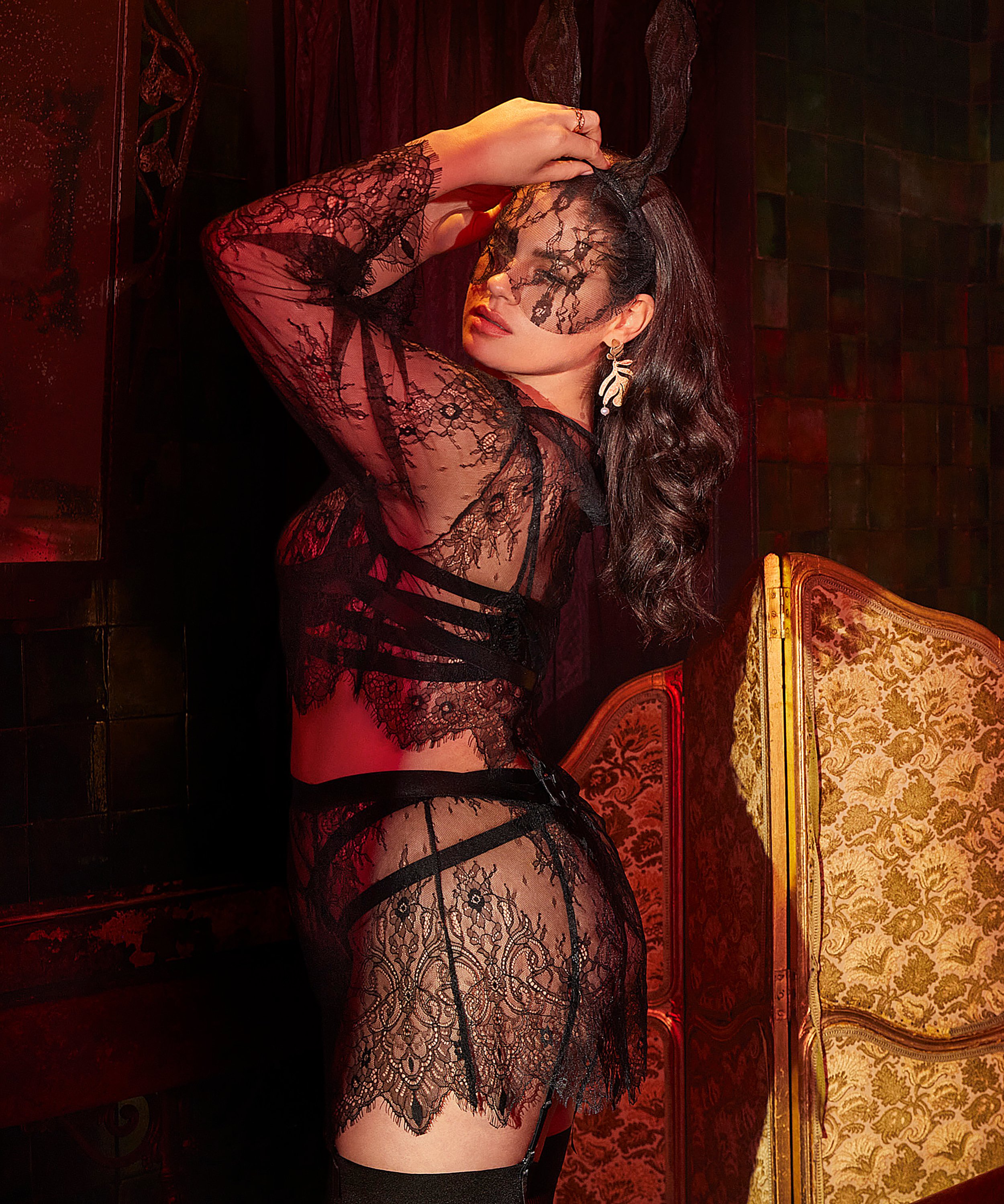 Lace Skirt, Black, main