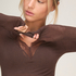 super soft Lace V-Neck shirt with Cashmere, Brown