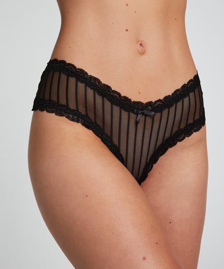 V-shaped Brazilian knickers mesh, Black