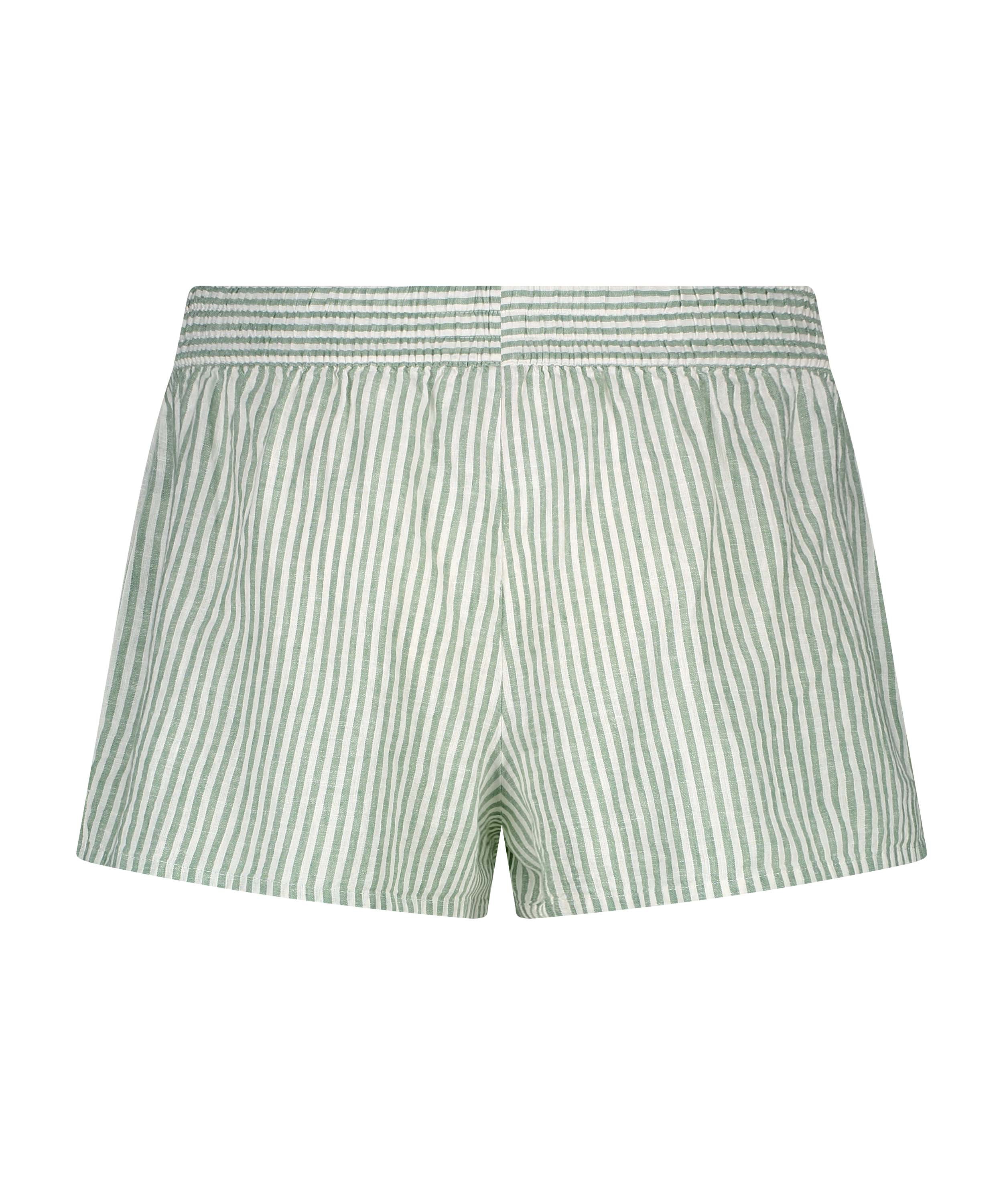 Linen Pyjama Shorts, Green, main