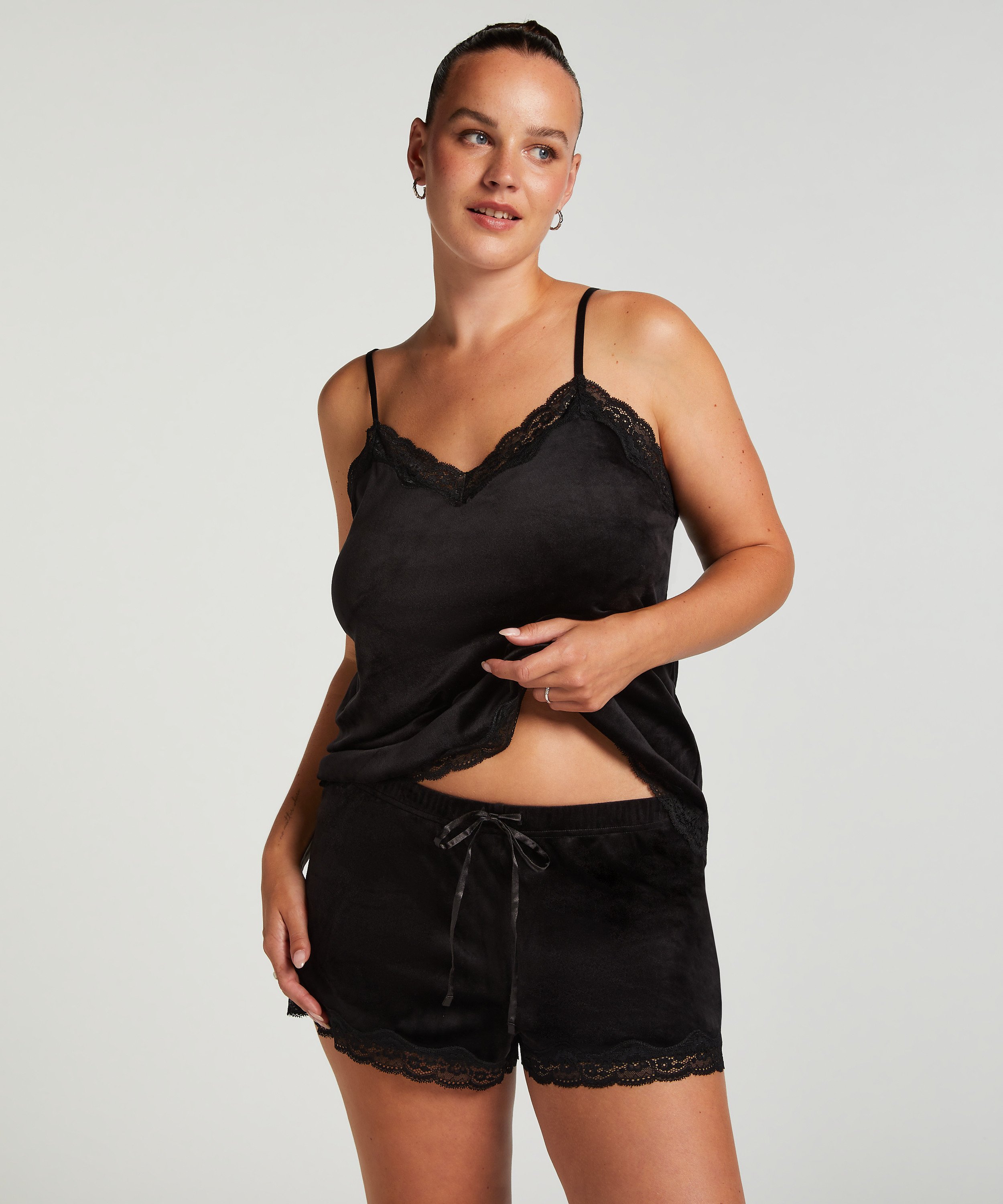 Velours Lace Cami Top, Black, main