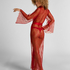 Long Allover Lace Kimono, Red
