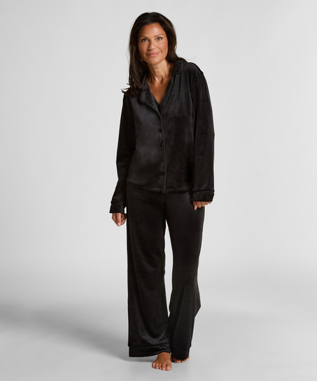 Velvet Pyjama Pants, Black