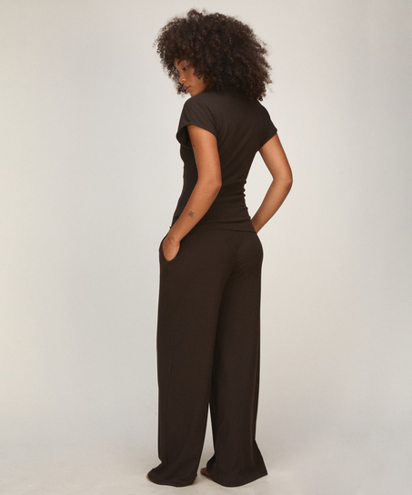 Top Short Sleeves Rib Mockneck, Brown