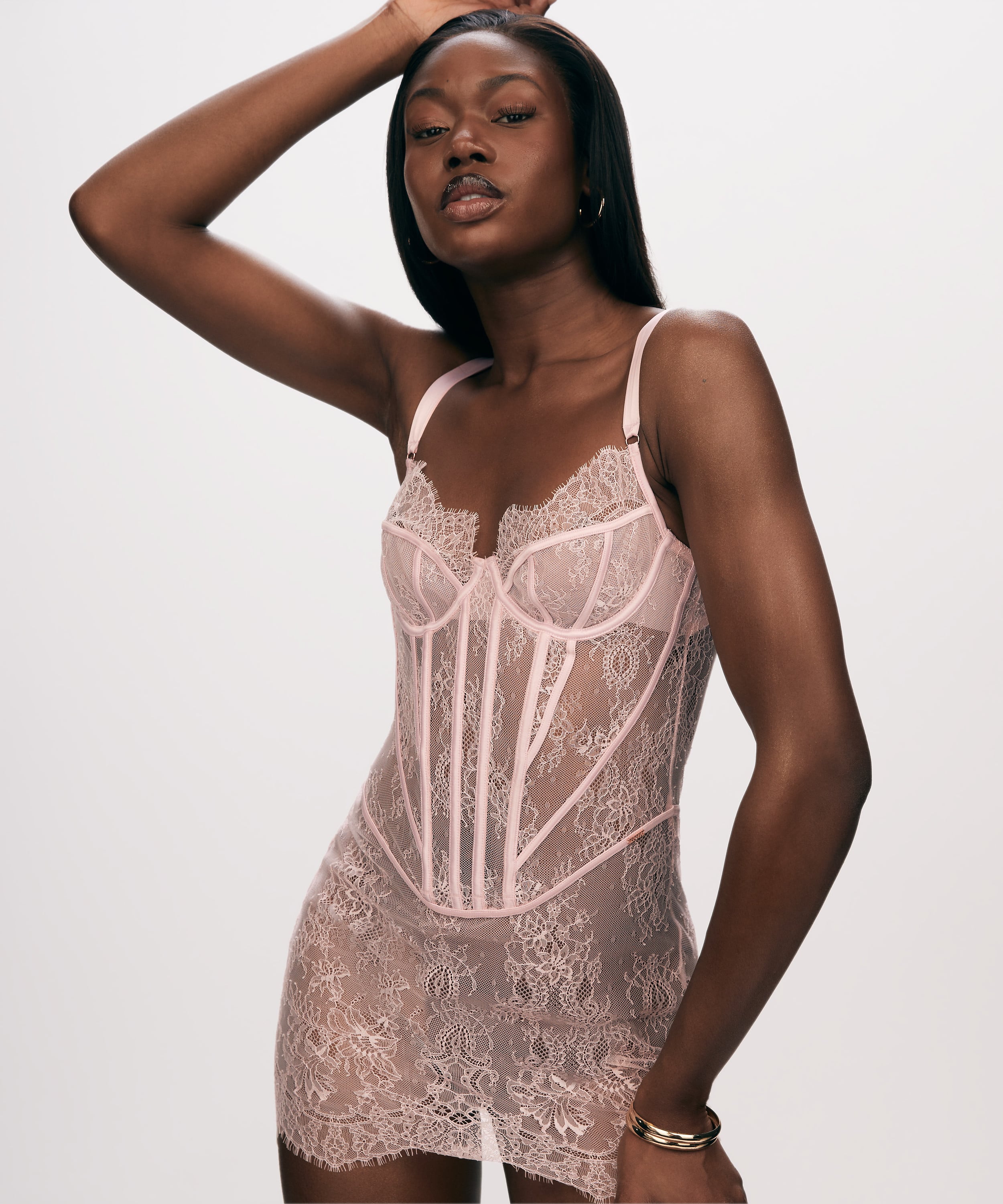 Lace Camille Slip dress, Pink, main