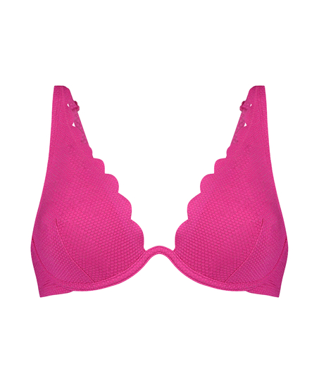 Scallop Lurex Bikini Top, Pink