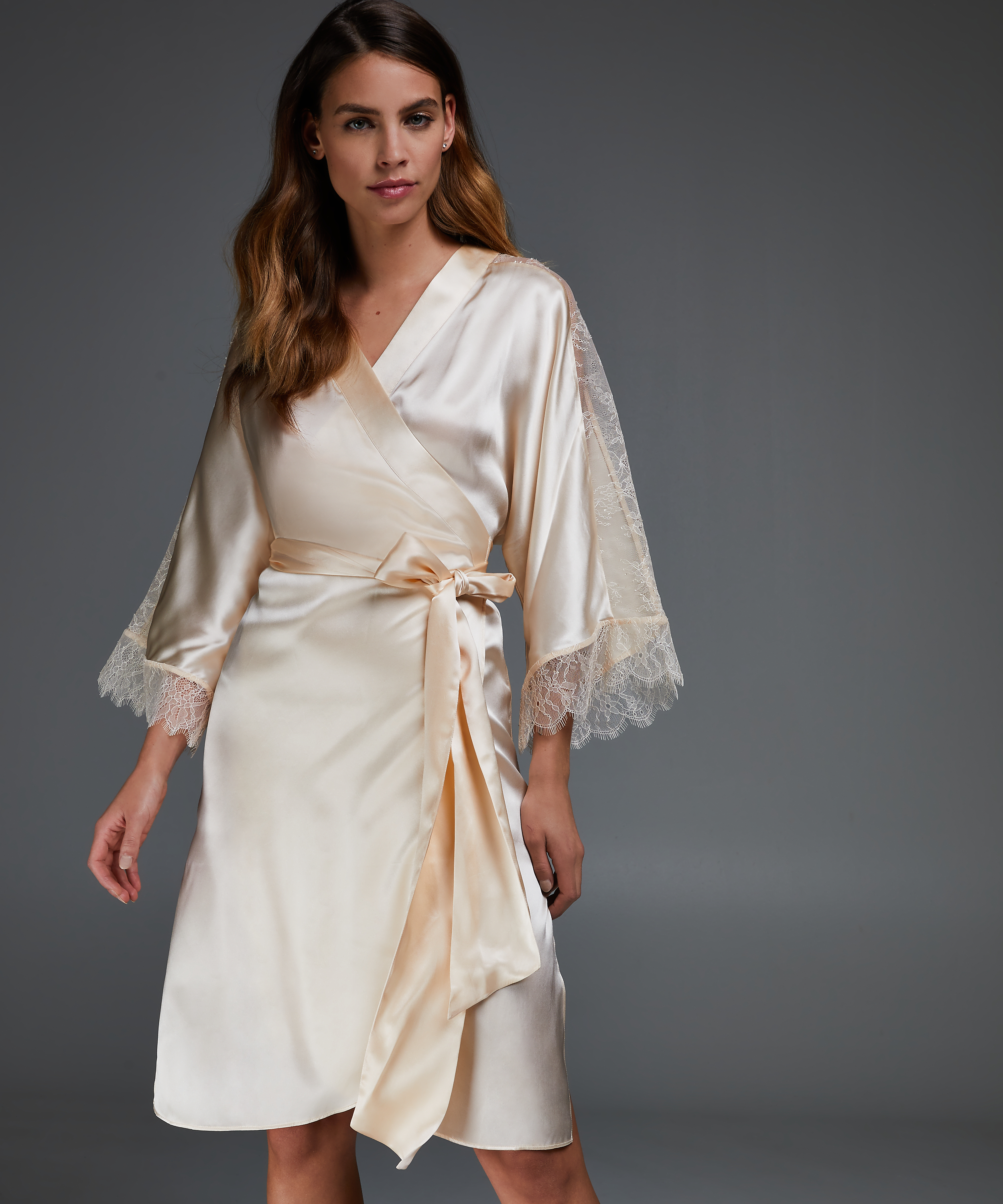 Silk Lace Kimono, Beige, main