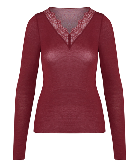 super soft Lace V-Neck shirt with Cashmere, Red