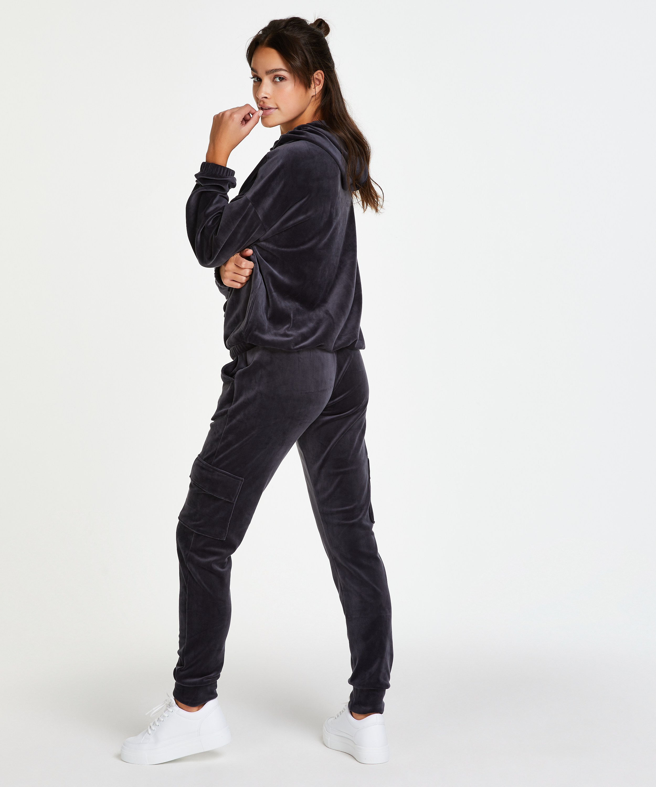 Velvet Jogging Pants Cargo, Gray, main