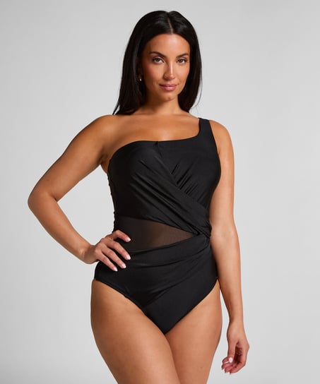 Shaping Shell Mesh Swimsuit, Black