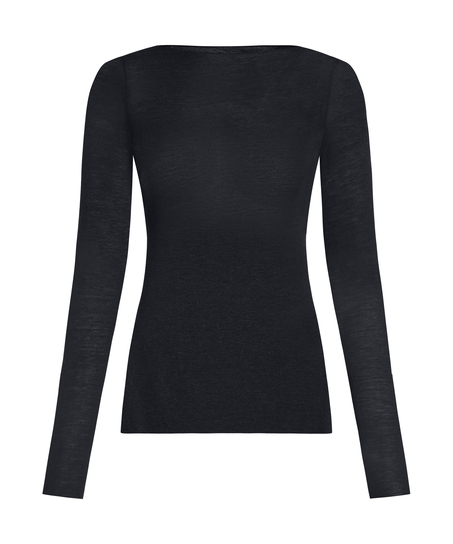 super soft Boatneck Shirt with Cashmere, Black