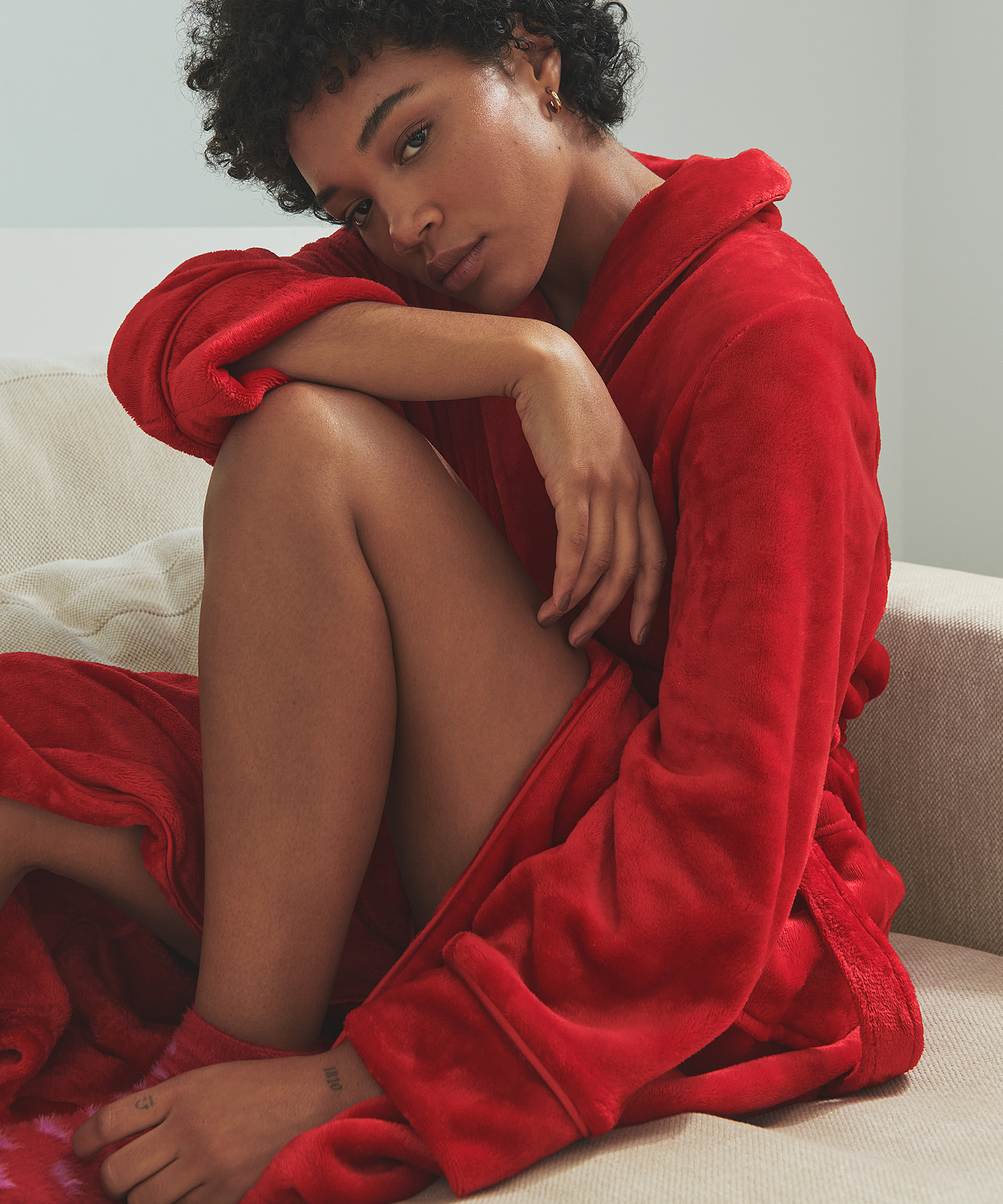 Fleece Bathrobe, Red, main