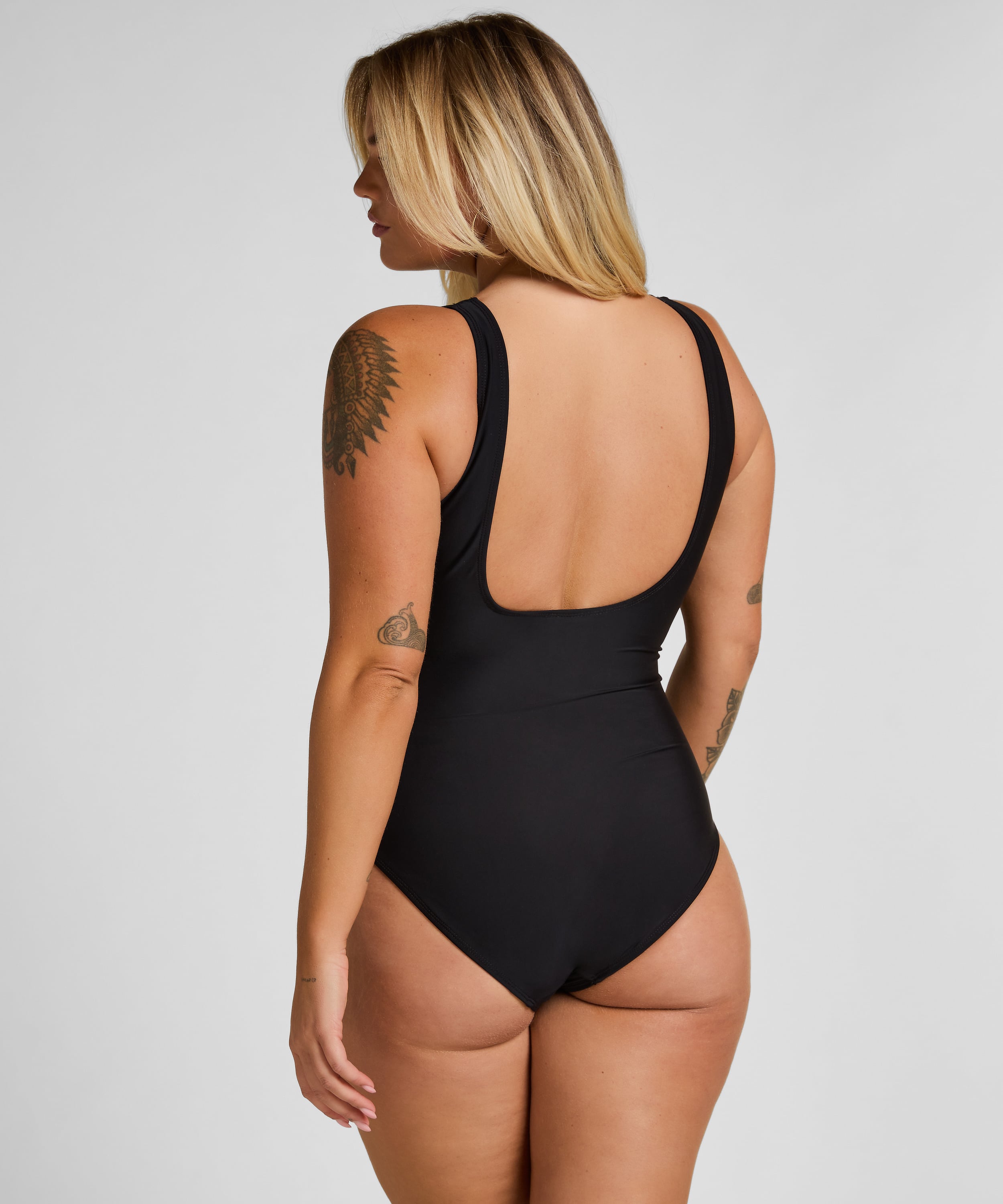 Shaping Shell Mesh Swimsuit, Black, main