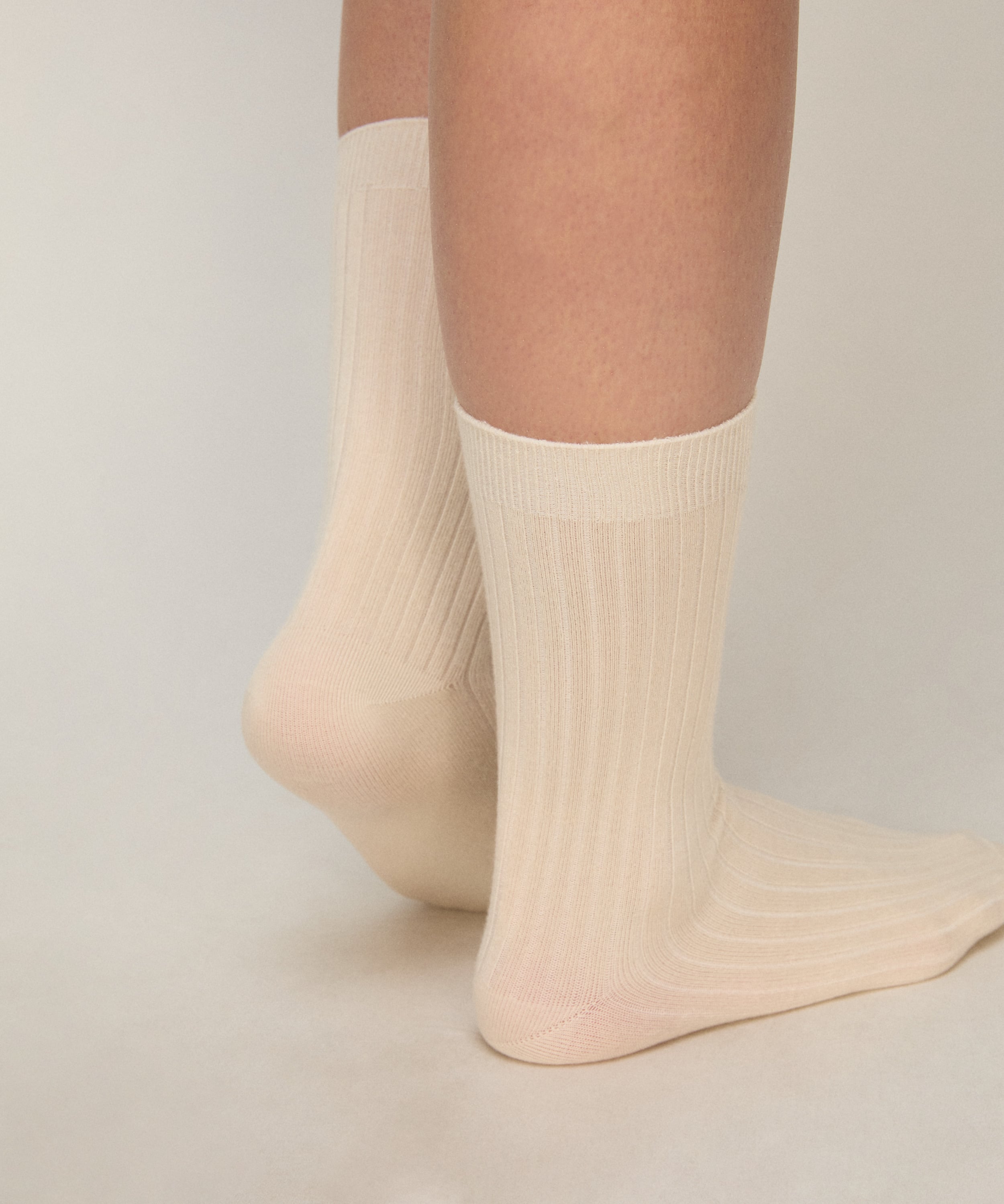 Cashmere Blend Ribbed Socks, White, main