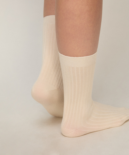 Cashmere Blend Ribbed Socks, White