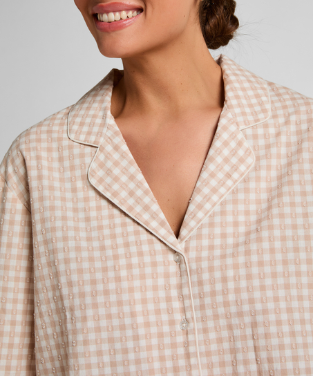 Dobby Pyjama Jacket Woven Cotton, Beige
